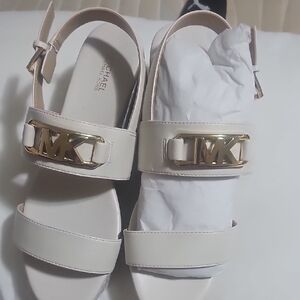 Michael Kors Cream Sandals with Gold Accent